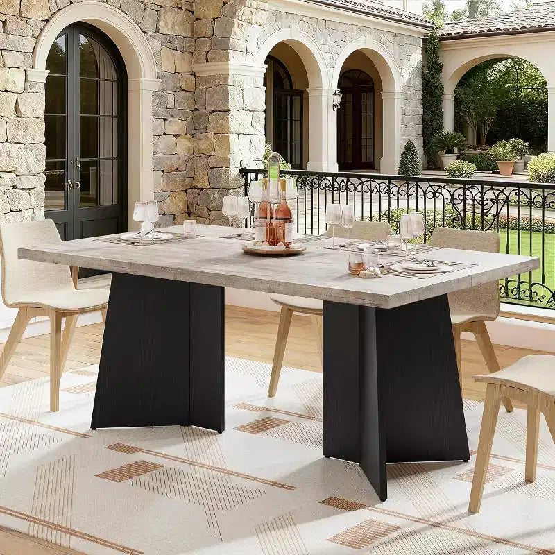 Dining Table for 6-8 People - 63 Modern Long Kitchen Table with Large Tabletop & Heavy Duty Pedestal Legs Dinner Table for Kitchen