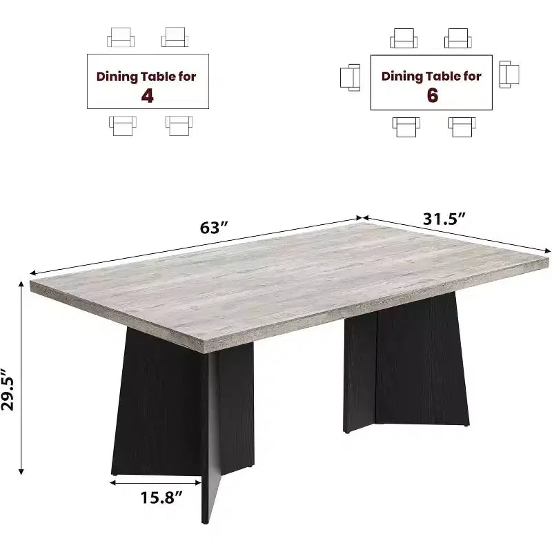 Table de salle à manger longue et moderne avec grand plateau et pieds à piédestal robustes