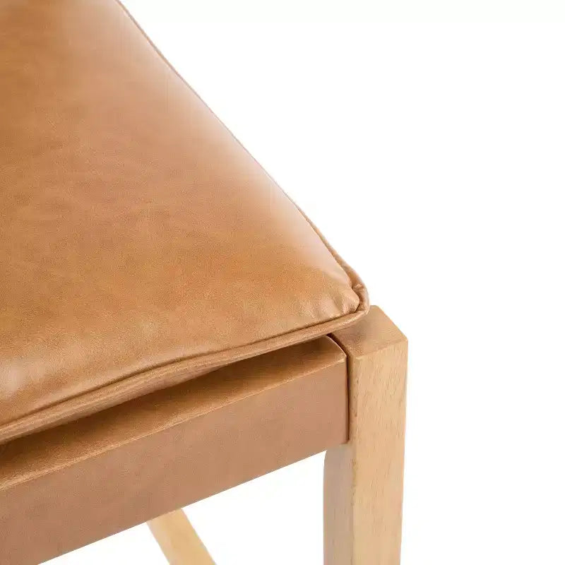 Tabouret de bar en bois d'hévéa, chaises de salle à manger tapissées en PU avec repose-pieds et cadre au fini naturel