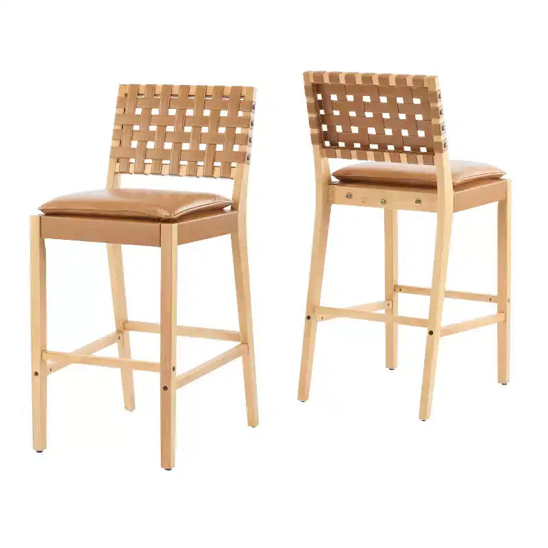 Tabouret de bar en bois d'hévéa, chaises de salle à manger tapissées en PU avec repose-pieds et cadre au fini naturel