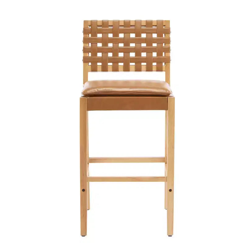 Tabouret de bar en bois d'hévéa, chaises de salle à manger tapissées en PU avec repose-pieds et cadre au fini naturel