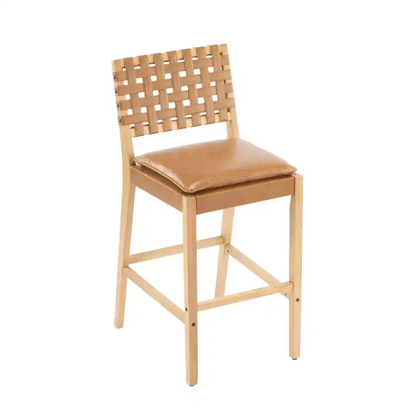 Tabouret de bar en bois d'hévéa, chaises de salle à manger tapissées en PU avec repose-pieds et cadre au fini naturel