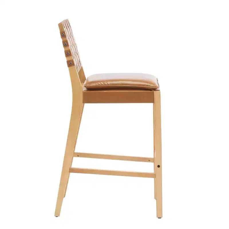 Tabouret de bar en bois d'hévéa, chaises de salle à manger tapissées en PU avec repose-pieds et cadre au fini naturel