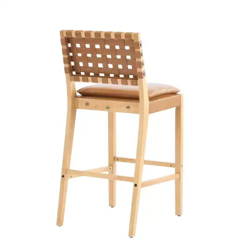 Tabouret de bar en bois d'hévéa, chaises de salle à manger tapissées en PU avec repose-pieds et cadre au fini naturel