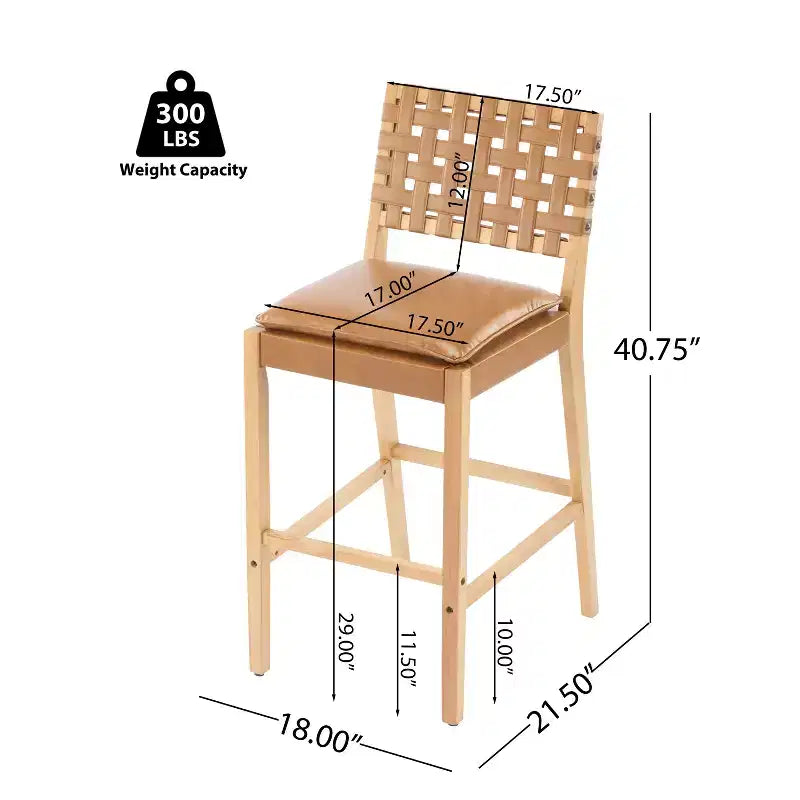 Tabouret de bar en bois d'hévéa, chaises de salle à manger tapissées en PU avec repose-pieds et cadre au fini naturel