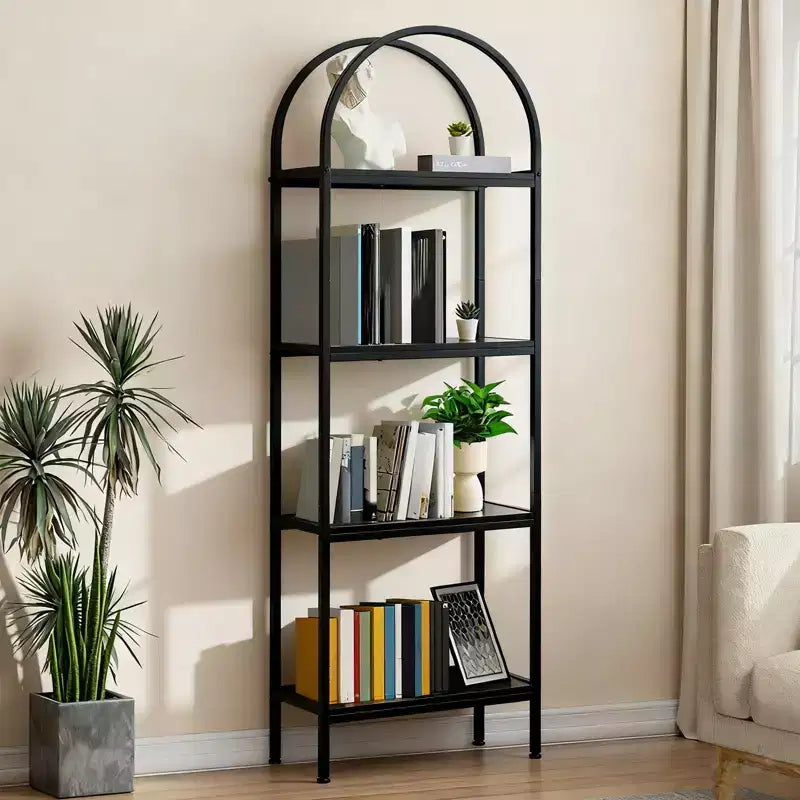 Arched Bookshelf 5 Tier Arched Display Racks Tall Standing Bookshelves with Metal Frame Modern Open Storage Shelf Display Rack