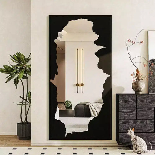 Abstract Black Full-Length Mirror 55x28 Inches. Shatterproof Stand or Wall Mount for Bedroom Living Room Bathroom Decor