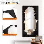 Miroir abstrait noir pleine longueur incassable sur pied ou mural