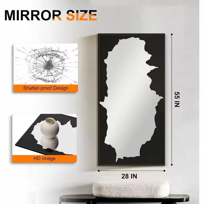 Miroir abstrait noir pleine longueur incassable sur pied ou mural