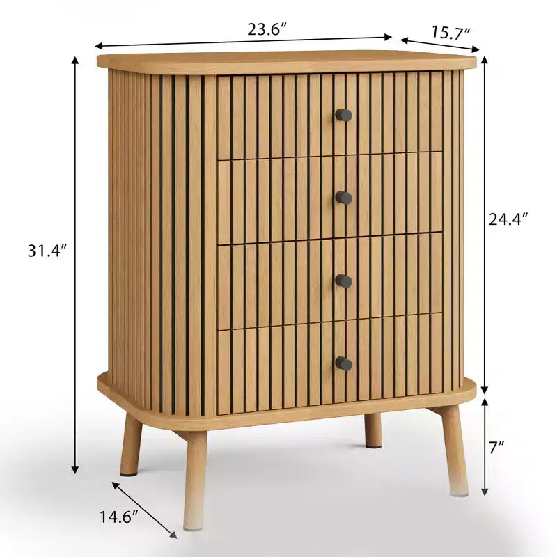 Commode 4 tiroirs Table de Chevet Moderne du Milieu du Siècle avec Rangement à Porte Coulissante Table d'Appoint