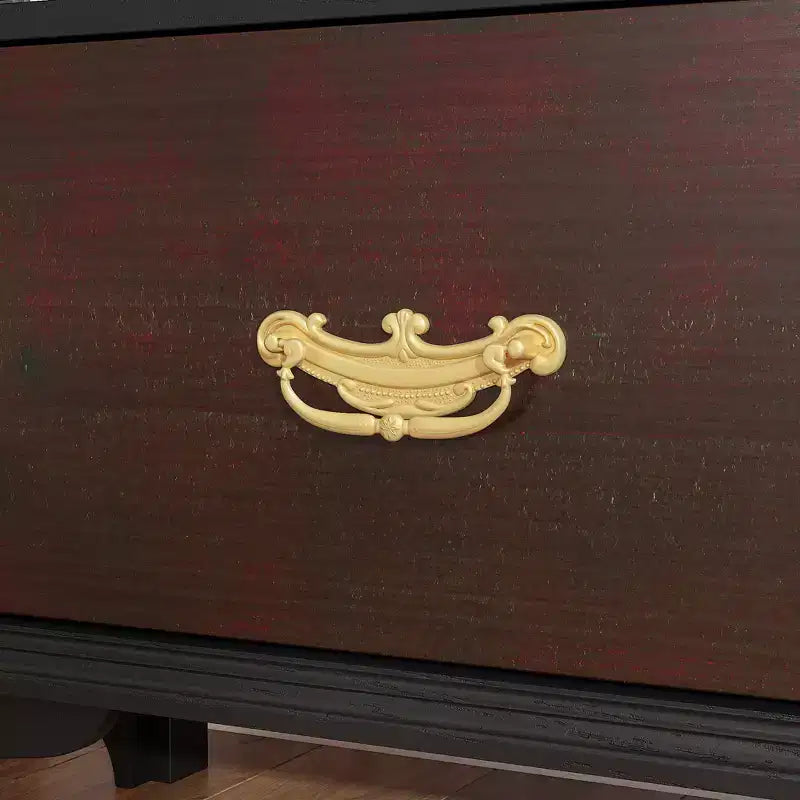 Vitrine Brun Foncé Ornée avec Porte Vitrée + Tiroir Bas de Rangement