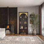 Vitrine Brun Foncé Ornée avec Porte Vitrée + Tiroir Bas de Rangement