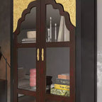 Vitrine Brun Foncé Ornée avec Porte Vitrée + Tiroir Bas de Rangement