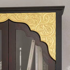 Vitrine Brun Foncé Ornée avec Porte Vitrée + Tiroir Bas de Rangement
