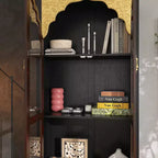 Vitrine Brun Foncé Ornée avec Porte Vitrée + Tiroir Bas de Rangement