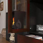Vitrine Brun Foncé Ornée avec Porte Vitrée + Tiroir Bas de Rangement