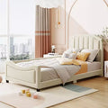 Bellemave Twin Daybed with Upholstered Stripe Headboard Beige Sturdy Wood Frame Modern Elegant Design Perfect for Kids or Guest Room