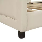 Banquette-lit avec tête de lit capitonnée à rayures Beige Cadre en bois robuste Moderne