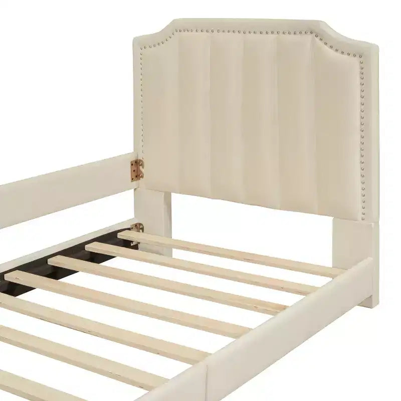 Banquette-lit avec tête de lit capitonnée à rayures Beige Cadre en bois robuste Moderne