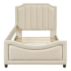 Banquette-lit avec tête de lit capitonnée à rayures Beige Cadre en bois robuste Moderne