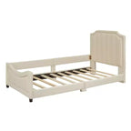 Banquette-lit avec tête de lit capitonnée à rayures Beige Cadre en bois robuste Moderne