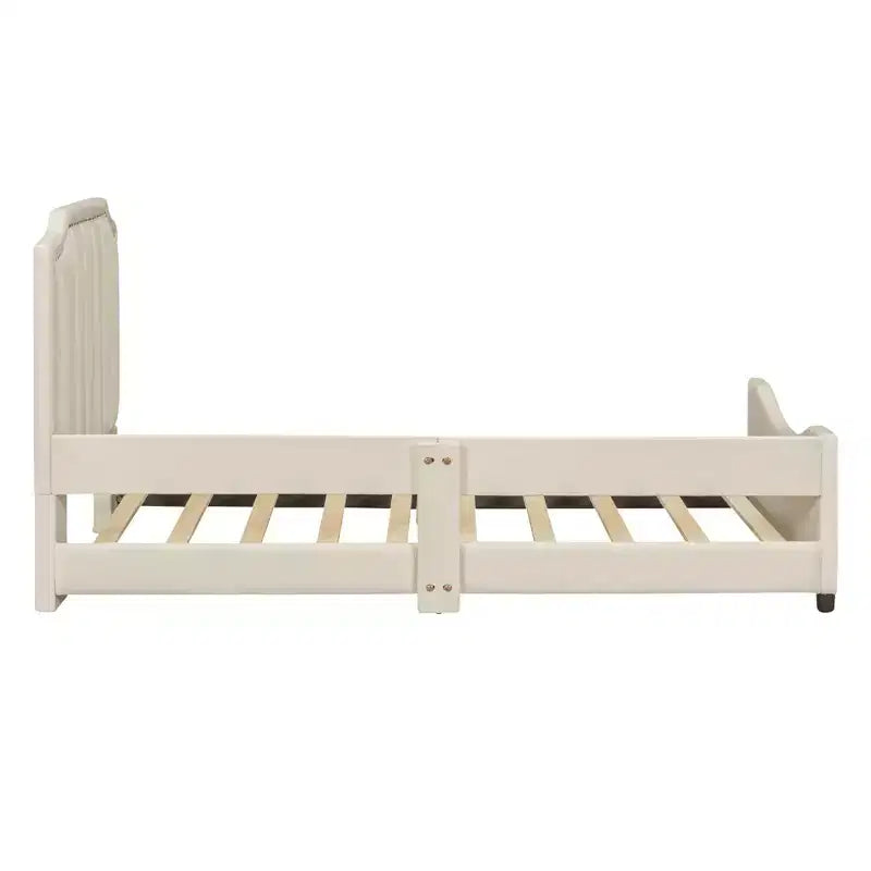 Banquette-lit avec tête de lit capitonnée à rayures Beige Cadre en bois robuste Moderne