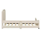 Banquette-lit avec tête de lit capitonnée à rayures Beige Cadre en bois robuste Moderne