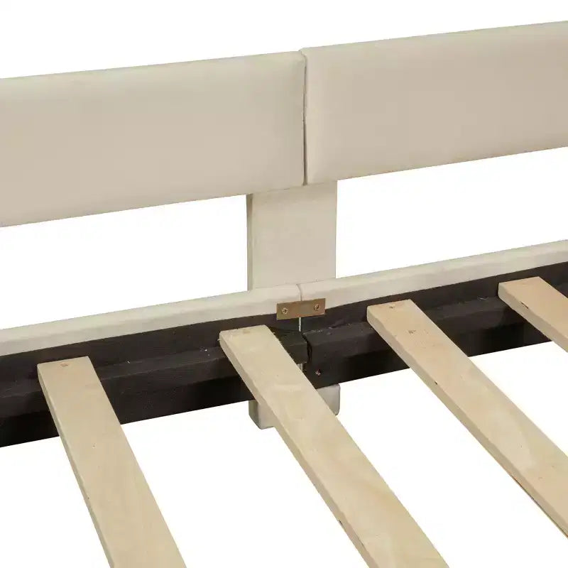 Banquette-lit avec tête de lit capitonnée à rayures Beige Cadre en bois robuste Moderne