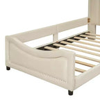 Banquette-lit avec tête de lit capitonnée à rayures Beige Cadre en bois robuste Moderne