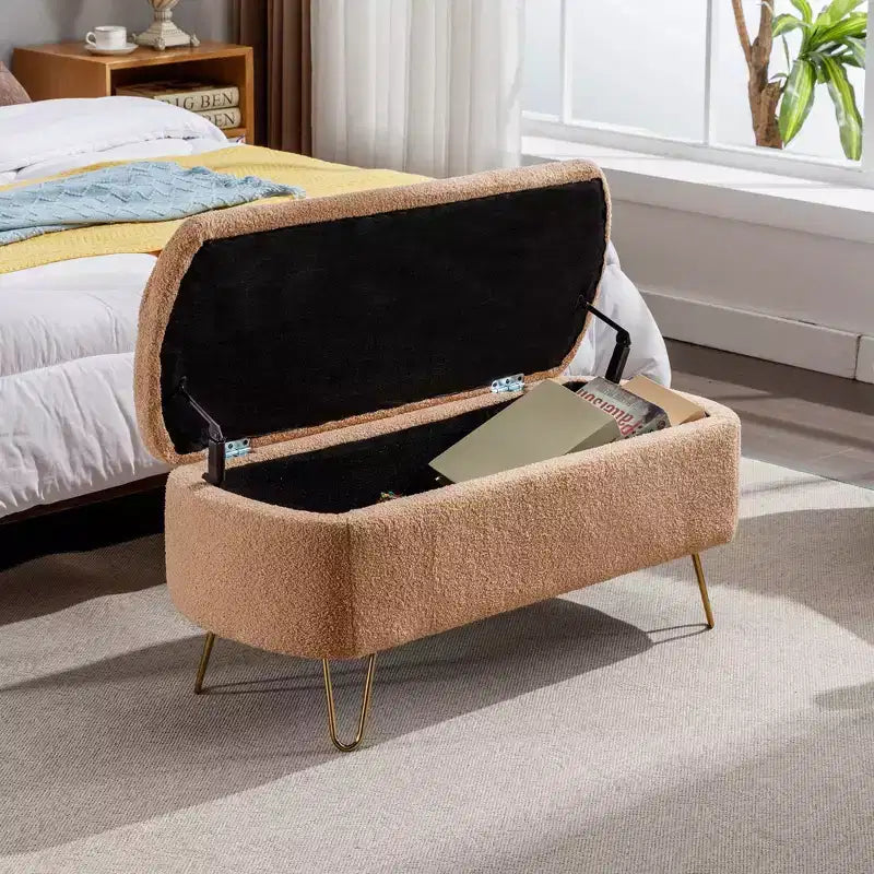 Banc de rangement en fausse fourrure capitonné, moderne, pour le bout de lit ou l'entrée