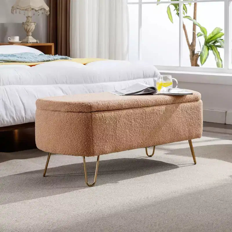 Banc de rangement en fausse fourrure capitonné, moderne, pour le bout de lit ou l'entrée
