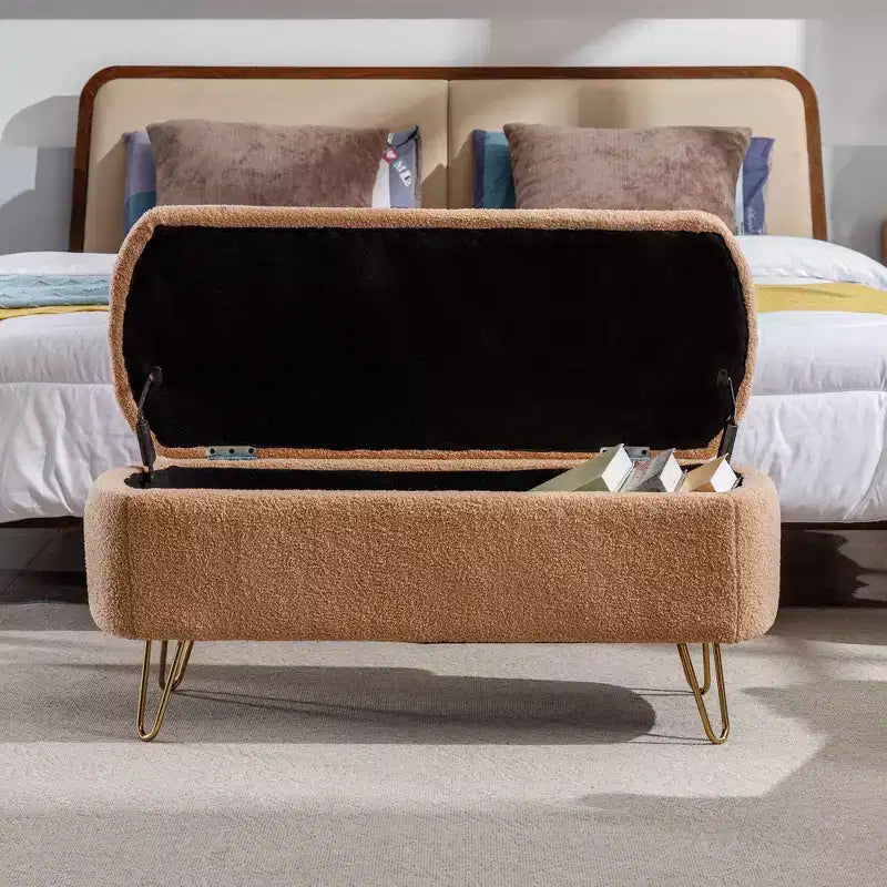 Banc de rangement en fausse fourrure capitonné, moderne, pour le bout de lit ou l'entrée