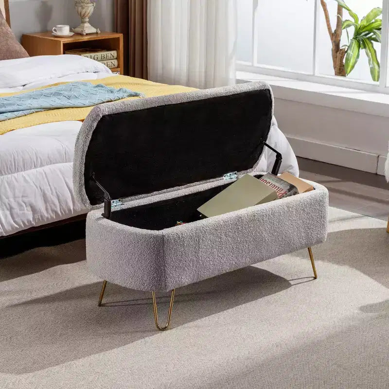 Banc de rangement en fausse fourrure capitonné, moderne, pour le bout de lit ou l'entrée