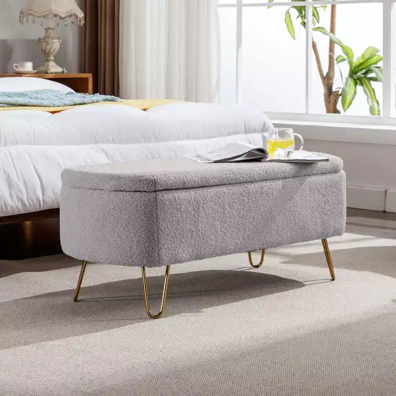 Banc de rangement en fausse fourrure capitonné, moderne, pour le bout de lit ou l'entrée