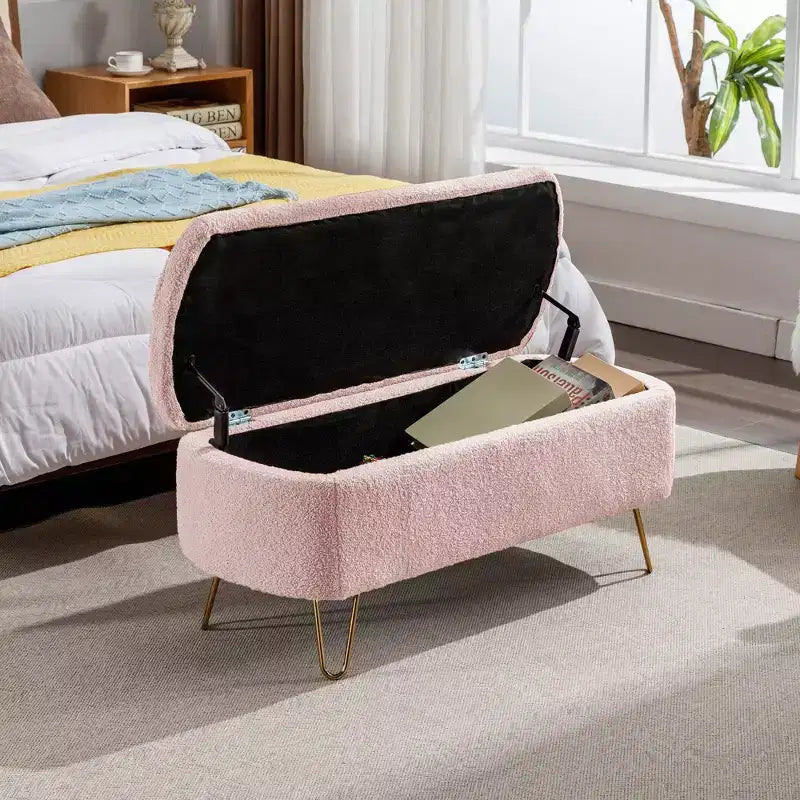 Banc de rangement en fausse fourrure capitonné, moderne, pour le bout de lit ou l'entrée