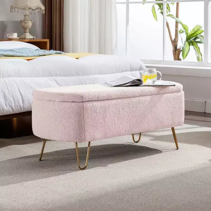Banc de rangement en fausse fourrure capitonné, moderne, pour le bout de lit ou l'entrée