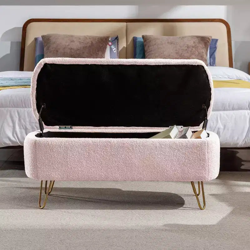 Banc de rangement en fausse fourrure capitonné, moderne, pour le bout de lit ou l'entrée
