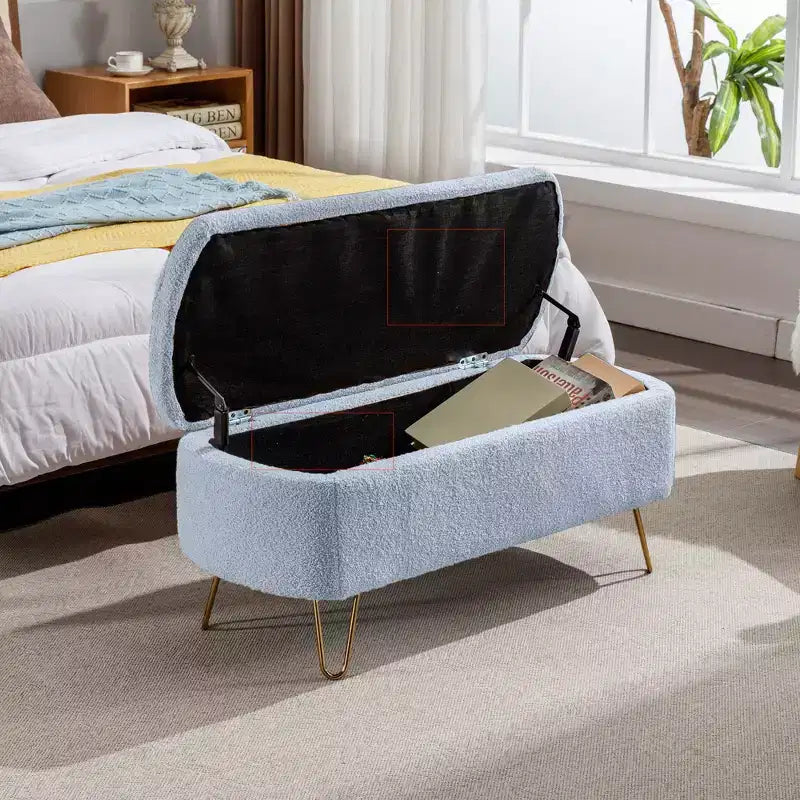 Banc de rangement en fausse fourrure capitonné, moderne, pour le bout de lit ou l'entrée