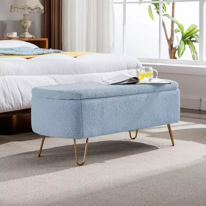 Banc de rangement en fausse fourrure capitonné, moderne, pour le bout de lit ou l'entrée