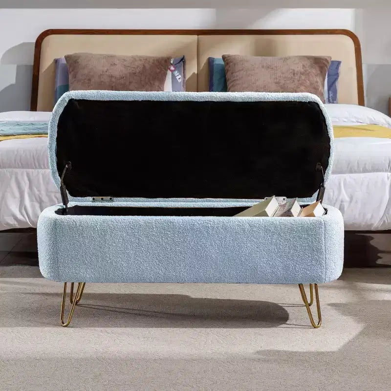 Banc de rangement en fausse fourrure capitonné, moderne, pour le bout de lit ou l'entrée