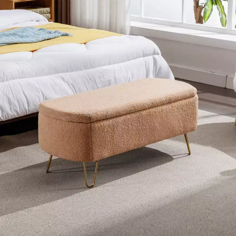 Banc de rangement en fausse fourrure capitonné, moderne, pour le bout de lit ou l'entrée