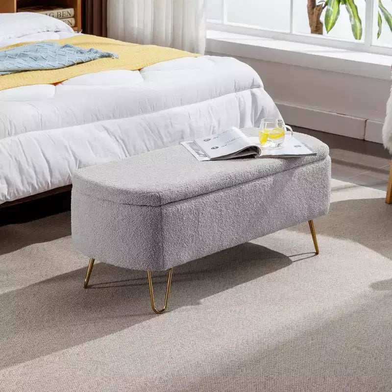 Banc de rangement en fausse fourrure capitonné, moderne, pour le bout de lit ou l'entrée