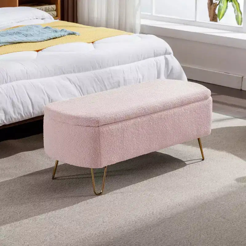 Banc de rangement en fausse fourrure capitonné, moderne, pour le bout de lit ou l'entrée