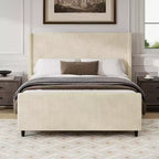 GDFStudio Shelley Corduroy Upholstered Platform Bed Frame with Wingback Headboard and High Footboard