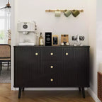 Acekool Black 47in Modern Sideboard Buffet Cabinet Fluted Storage Cabinet with Drawers & Adjustable Shelves for Dining Room