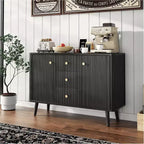 Buffet bahut moderne noir, meuble de rangement cannelé avec tiroirs