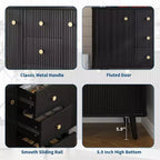 Buffet bahut moderne noir, meuble de rangement cannelé avec tiroirs