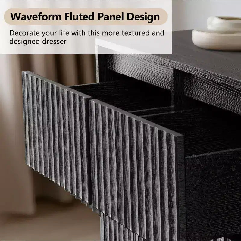 Commode à 7 tiroirs double commode avec panneau cannelé ondulé