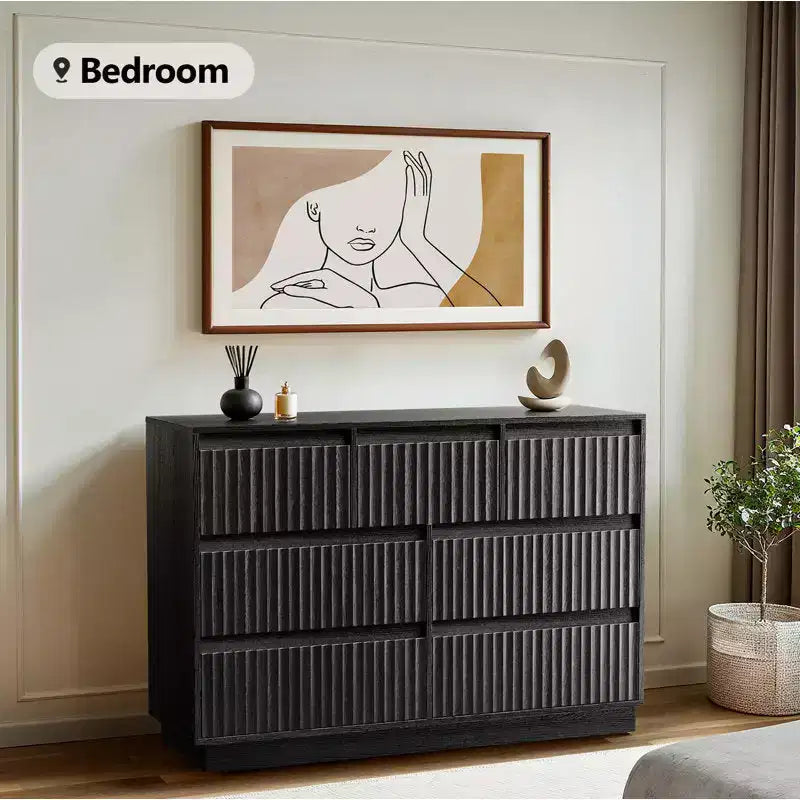 Commode à 7 tiroirs double commode avec panneau cannelé ondulé