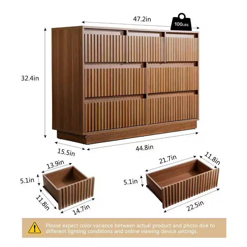 Commode à 7 tiroirs double commode avec panneau cannelé ondulé